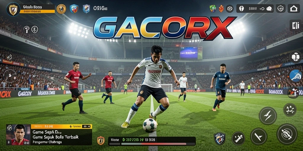 Tampilan gameplay GACORX yang menakjubkan dengan aksi sepak bola yang dinamis.