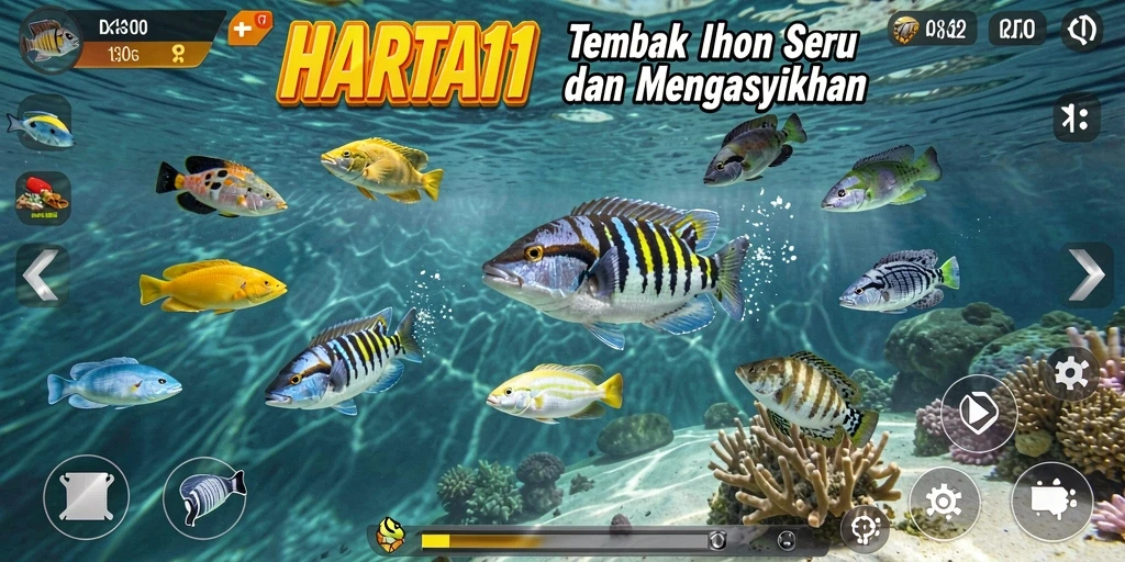 Tampilan gameplay HARTA11 yang seru saat menangkap ikan.