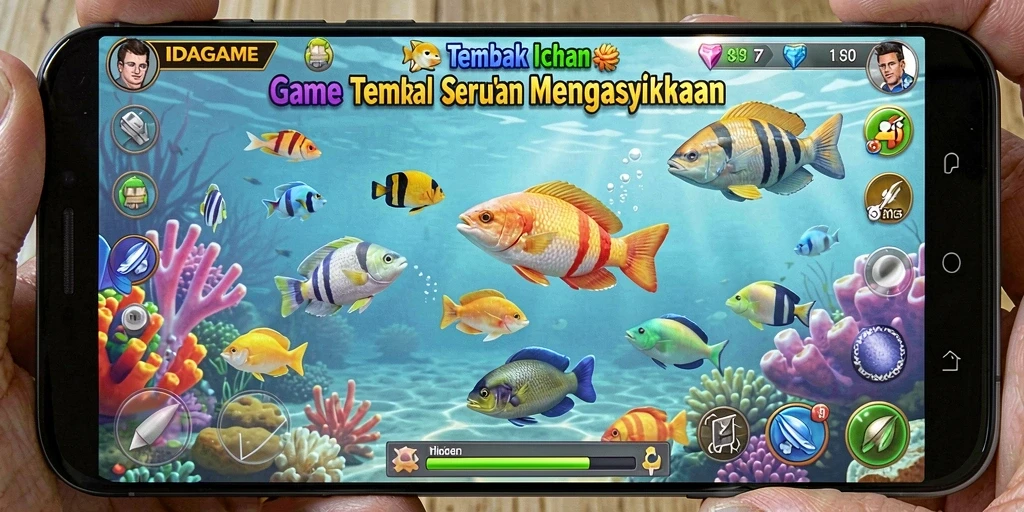Screenshot gameplay IDAGAME menampilkan aksi menembak ikan yang seru.