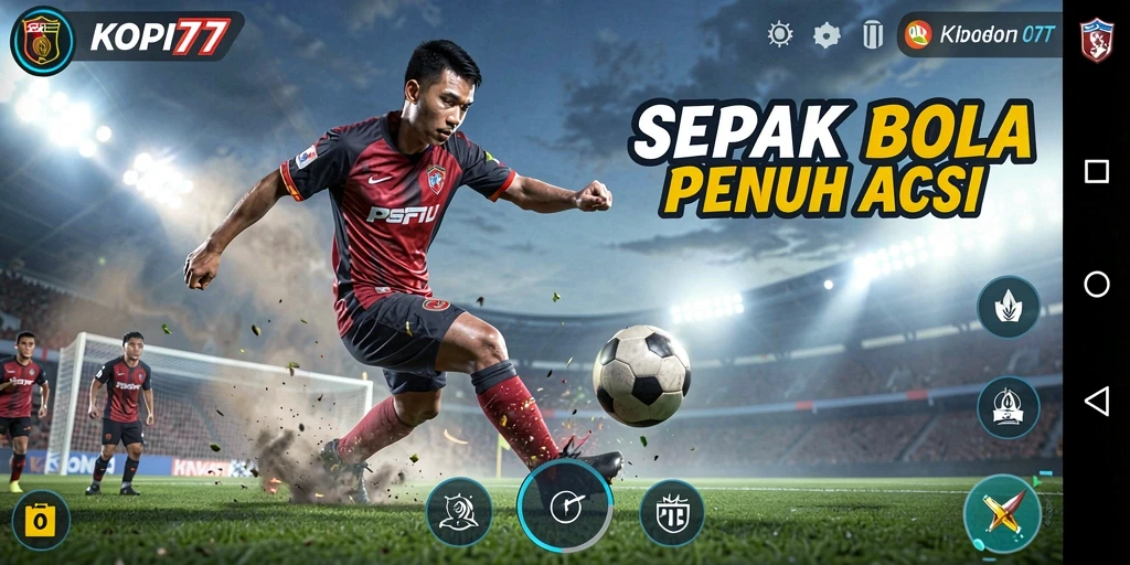 Screenshot KOPI77 menampilkan aksi seru di lapangan sepak bola.