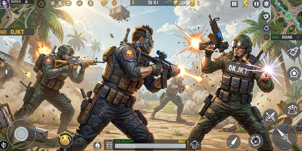 Tampilan gameplay seru di OKJKT saat pertempuran Battle Royale.