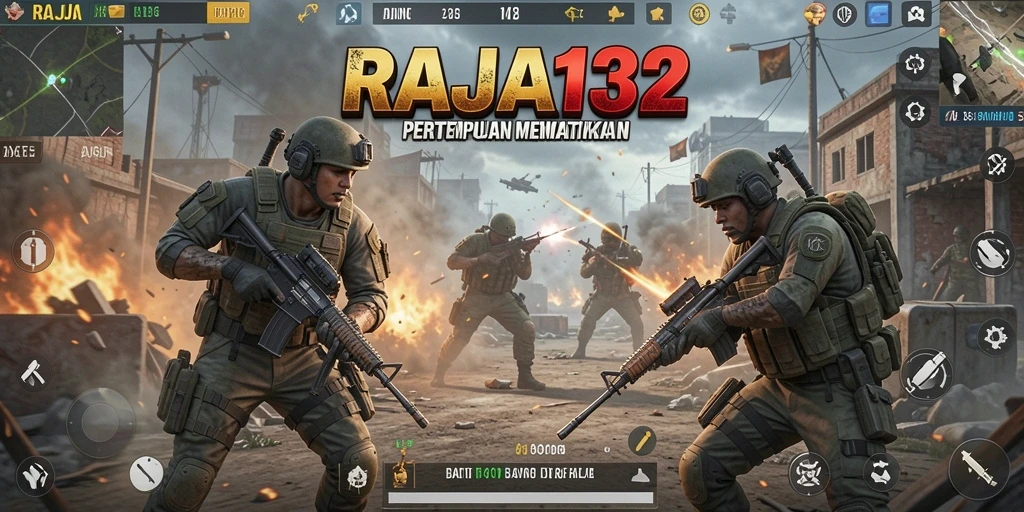 Menampilkan aksi seru dalam gameplay RAJA132 Battle Royale.