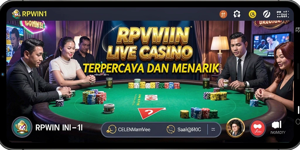 Screenshot menunjukkan dealer profesional dan gameplay Live Casino yang mendebarkan.