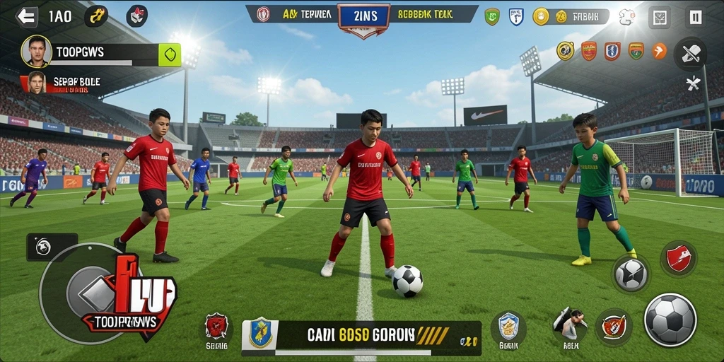 Tampilan gameplay TOOPGWS yang menegangkan dan penuh aksi di lapangan sepak bola.